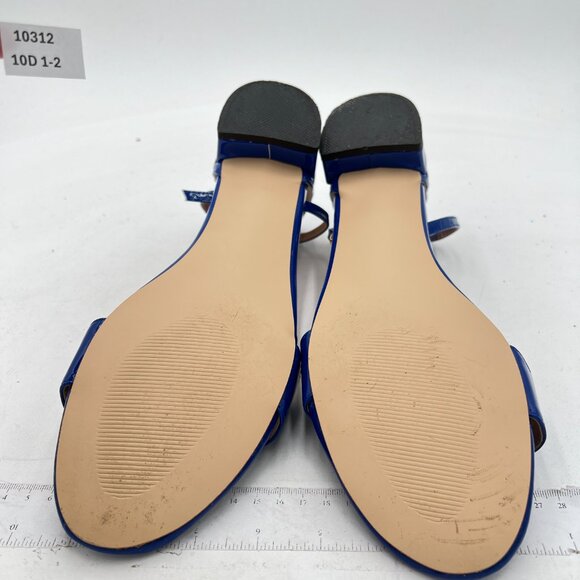 YDN Blue Block Low Heel Sandals Open Toe Ankle Strap Patent Comfortable Shoes - Picture 7 of 8